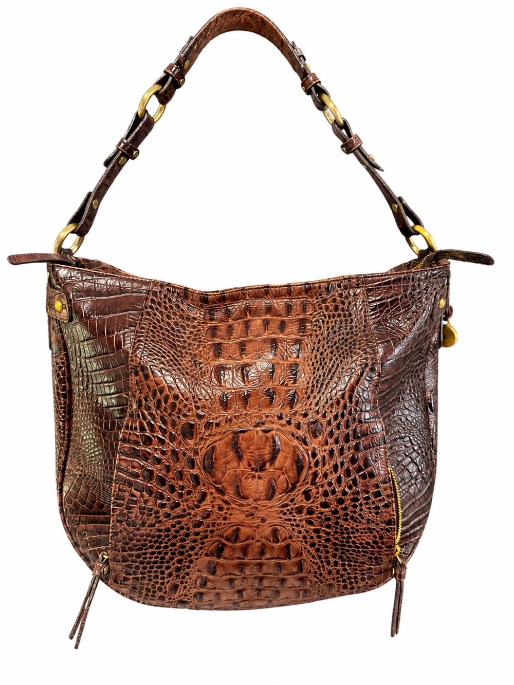 Brahmin Brown Croc Embossed Leather Hobo Shoulder Bag